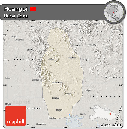 Shaded Relief Map of Huangpi, semi-desaturated