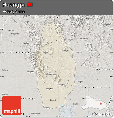Shaded Relief Map of Huangpi, semi-desaturated