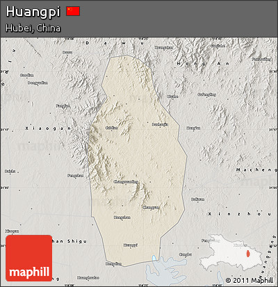 Shaded Relief Map of Huangpi, semi-desaturated