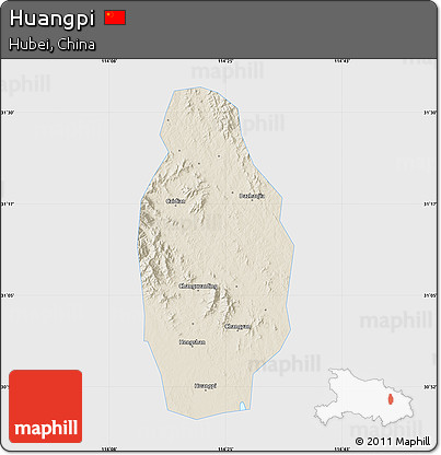 Shaded Relief Map of Huangpi, single color outside