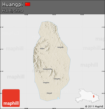 Shaded Relief Map of Huangpi, single color outside