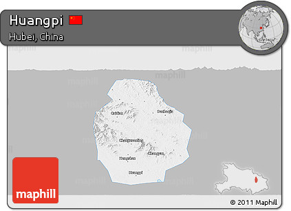 Gray Panoramic Map of Huangpi, single color outside