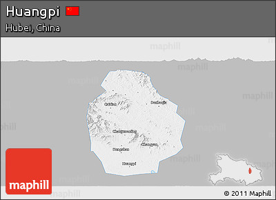Gray Panoramic Map of Huangpi, single color outside
