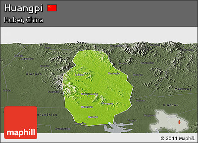Physical Panoramic Map of Huangpi, darken, semi-desaturated