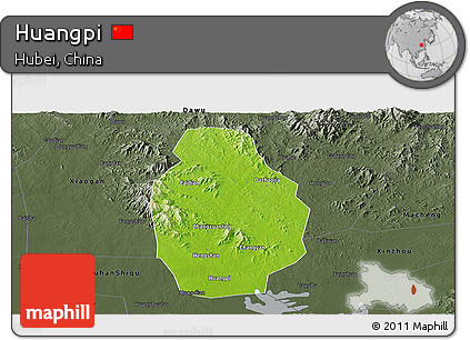 Physical Panoramic Map of Huangpi, darken, semi-desaturated