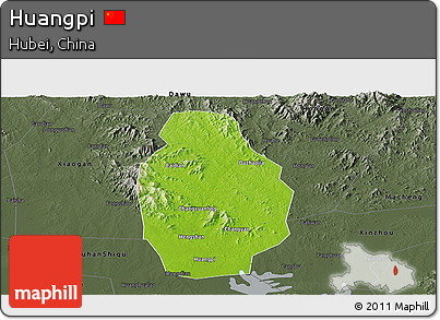 Physical Panoramic Map of Huangpi, darken, semi-desaturated