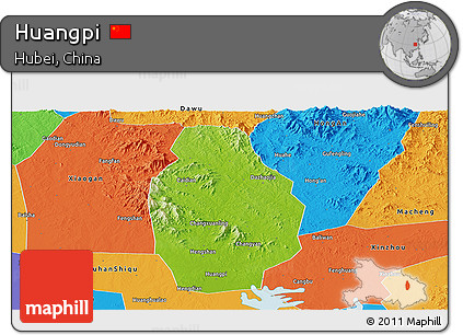 Physical Panoramic Map of Huangpi, political outside