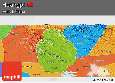 Physical Panoramic Map of Huangpi, political outside