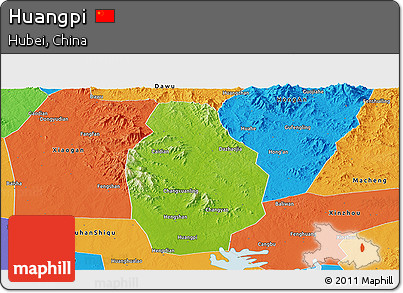 Physical Panoramic Map of Huangpi, political outside