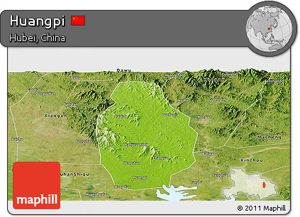 Physical Panoramic Map of Huangpi, satellite outside