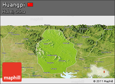 Physical Panoramic Map of Huangpi, satellite outside