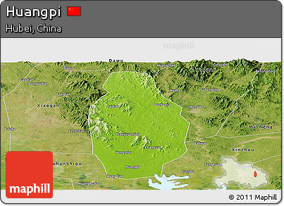 Physical Panoramic Map of Huangpi, satellite outside