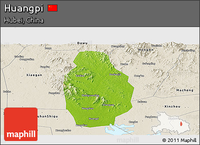 Physical Panoramic Map of Huangpi, shaded relief outside