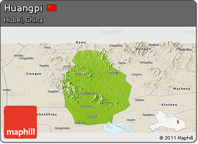Physical Panoramic Map of Huangpi, shaded relief outside
