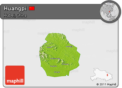 Physical Panoramic Map of Huangpi, single color outside