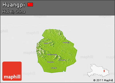 Physical Panoramic Map of Huangpi, single color outside