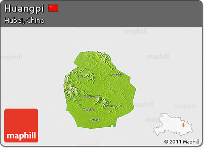 Physical Panoramic Map of Huangpi, single color outside