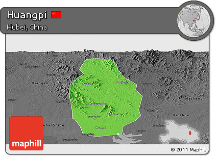 Political Panoramic Map of Huangpi, darken, desaturated