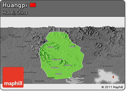 Political Panoramic Map of Huangpi, darken, desaturated