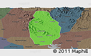 Political Panoramic Map of Huangpi, darken, semi-desaturated