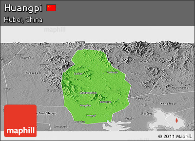 Political Panoramic Map of Huangpi, desaturated