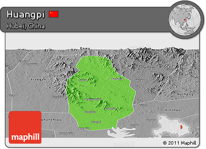 Political Panoramic Map of Huangpi, desaturated
