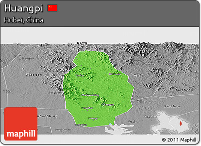 Political Panoramic Map of Huangpi, desaturated