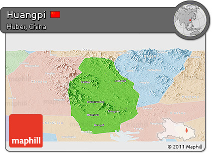 Political Panoramic Map of Huangpi, lighten