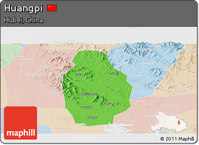 Political Panoramic Map of Huangpi, lighten