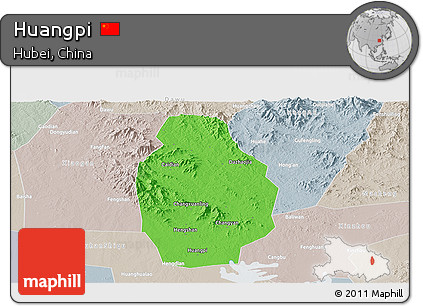 Political Panoramic Map of Huangpi, lighten, semi-desaturated