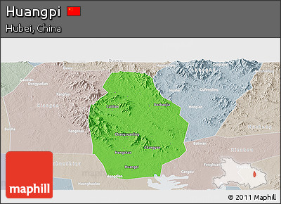 Political Panoramic Map of Huangpi, lighten, semi-desaturated