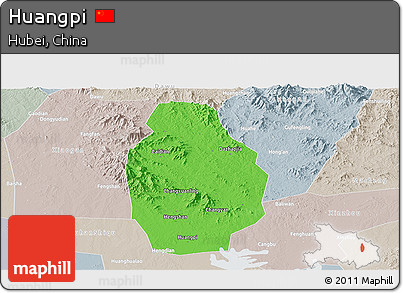 Political Panoramic Map of Huangpi, lighten, semi-desaturated