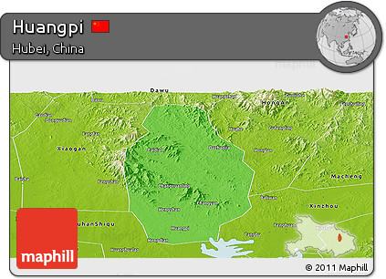 Political Panoramic Map of Huangpi, physical outside