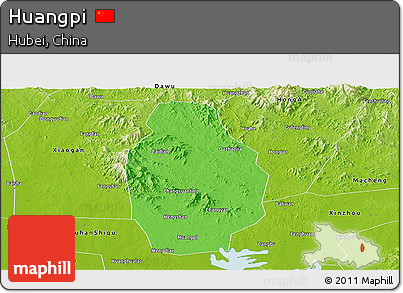 Political Panoramic Map of Huangpi, physical outside
