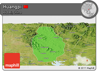 Political Panoramic Map of Huangpi, satellite outside