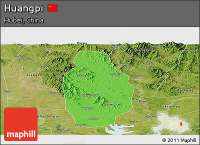 Political Panoramic Map of Huangpi, satellite outside