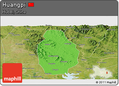 Political Panoramic Map of Huangpi, satellite outside