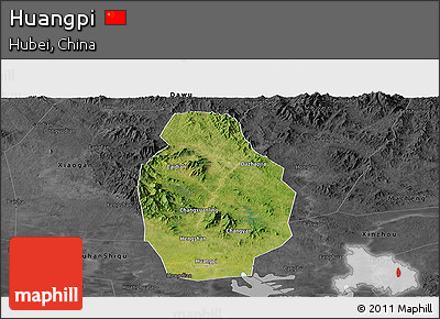 Satellite Panoramic Map of Huangpi, darken, desaturated