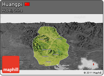 Satellite Panoramic Map of Huangpi, darken, desaturated