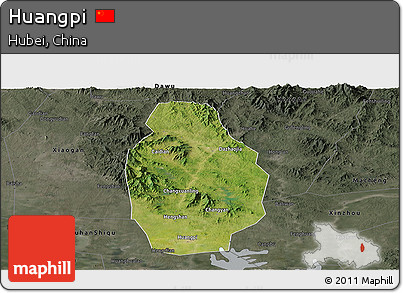Satellite Panoramic Map of Huangpi, darken, semi-desaturated