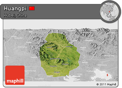 Satellite Panoramic Map of Huangpi, lighten, desaturated