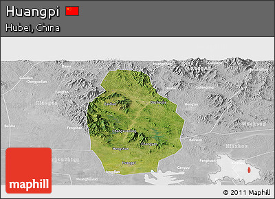Satellite Panoramic Map of Huangpi, lighten, desaturated