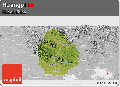 Satellite Panoramic Map of Huangpi, lighten, desaturated