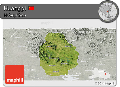 Satellite Panoramic Map of Huangpi, lighten, semi-desaturated