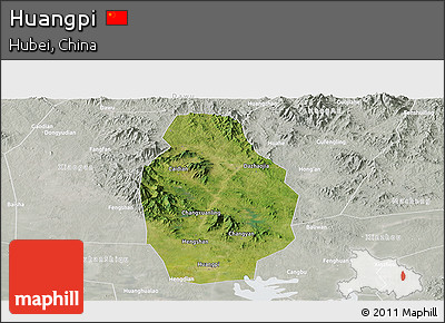 Satellite Panoramic Map of Huangpi, lighten, semi-desaturated