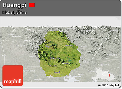 Satellite Panoramic Map of Huangpi, lighten, semi-desaturated