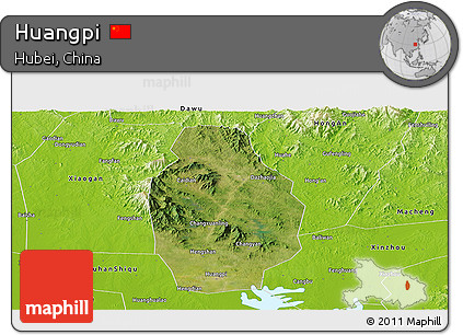 Satellite Panoramic Map of Huangpi, physical outside