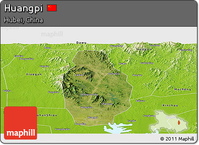 Satellite Panoramic Map of Huangpi, physical outside