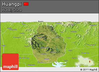 Satellite Panoramic Map of Huangpi, physical outside