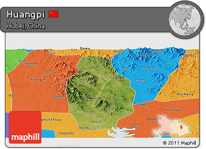 Satellite Panoramic Map of Huangpi, political outside